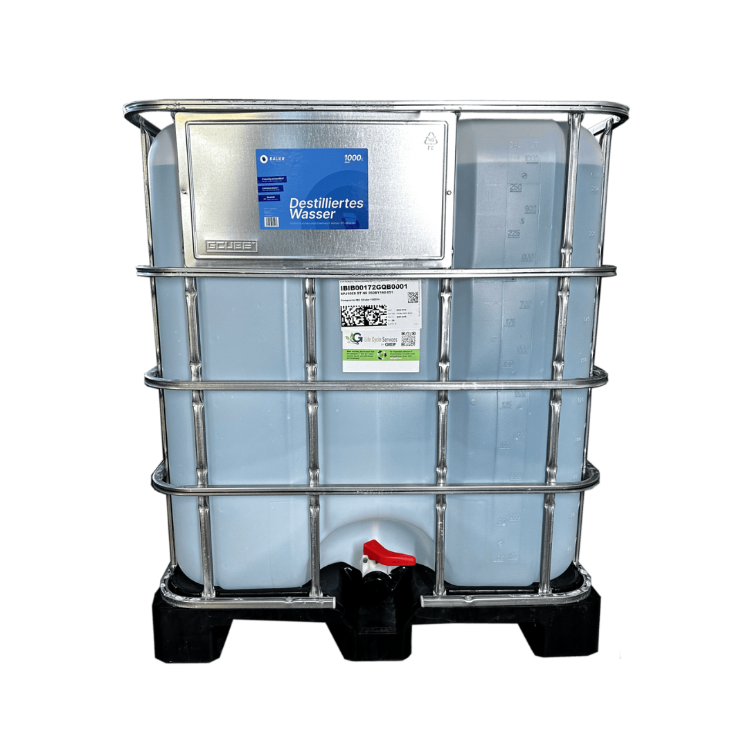 Bauer Blue - Destilliertes / Demineralisiertes Wasser - 1.000L IBC Container - pfandfrei - Demineralisiert nach VDE 0510 & DIN57510
