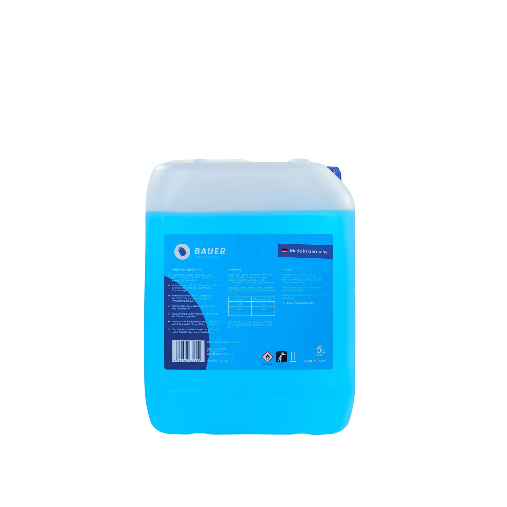 Bauer Blue Windscreen Antifreeze - 5L canister with pourer 